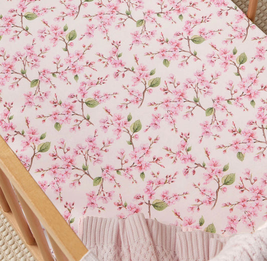 Cherry Blossom Organic Fitted Cot Sheet