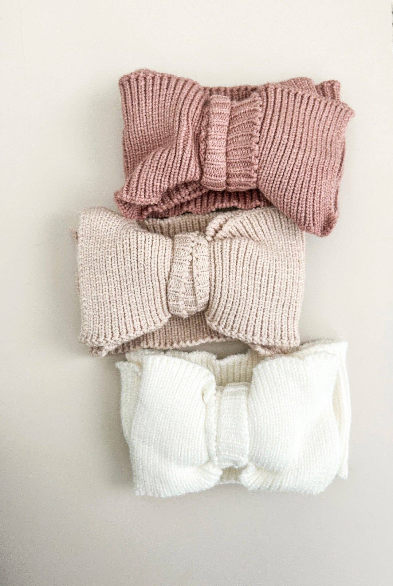RIBBED KNIT OVERSIZED BOW - BEIGE