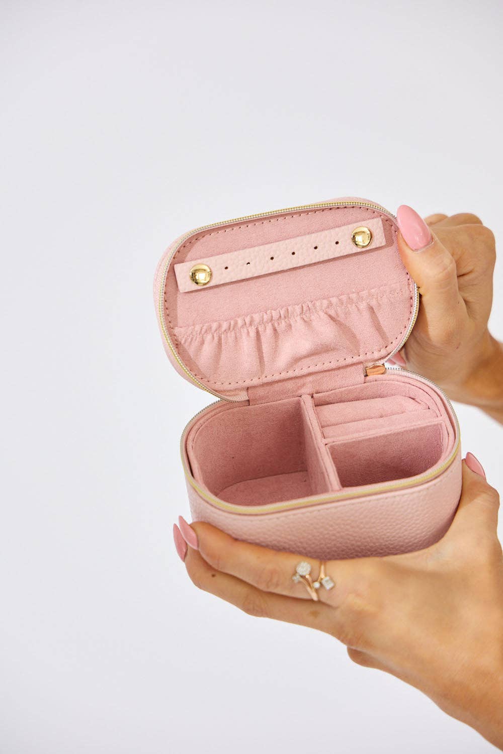 Vegan PU Leather Jewellery Box - Rectangle - Light Pink - Small