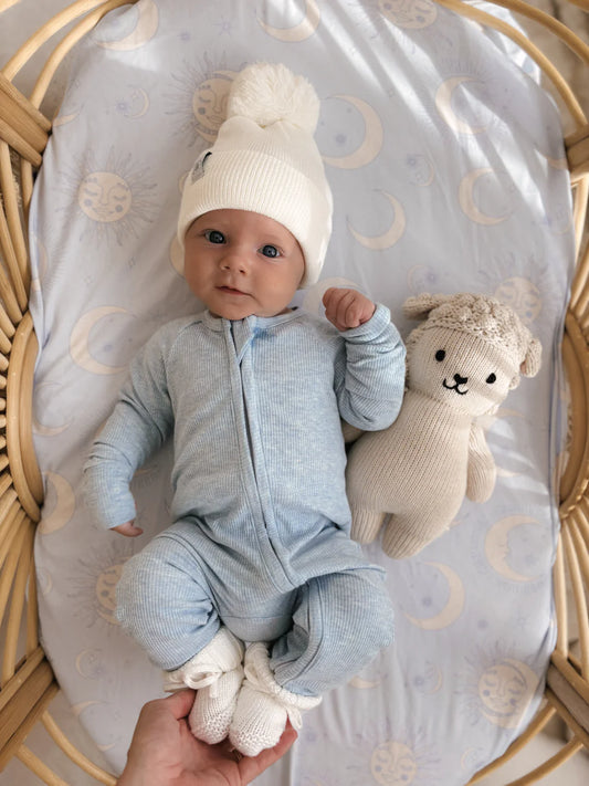 Zip Romper | Blue Marle Rib