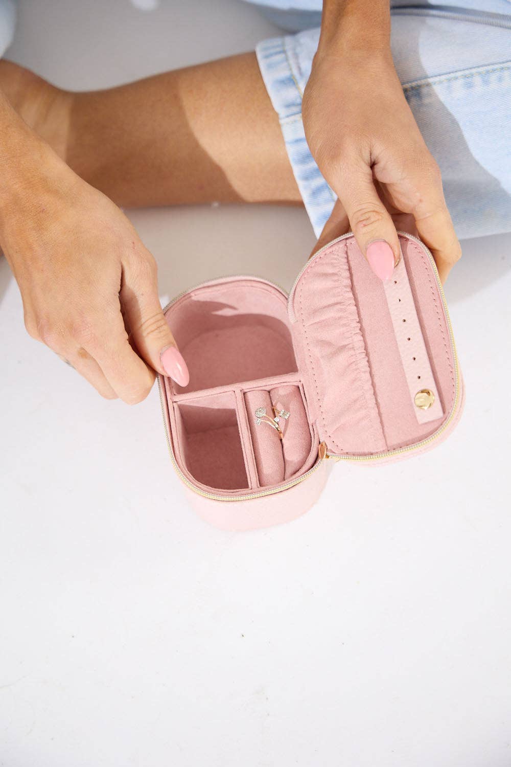 Vegan PU Leather Jewellery Box - Rectangle - Light Pink - Small