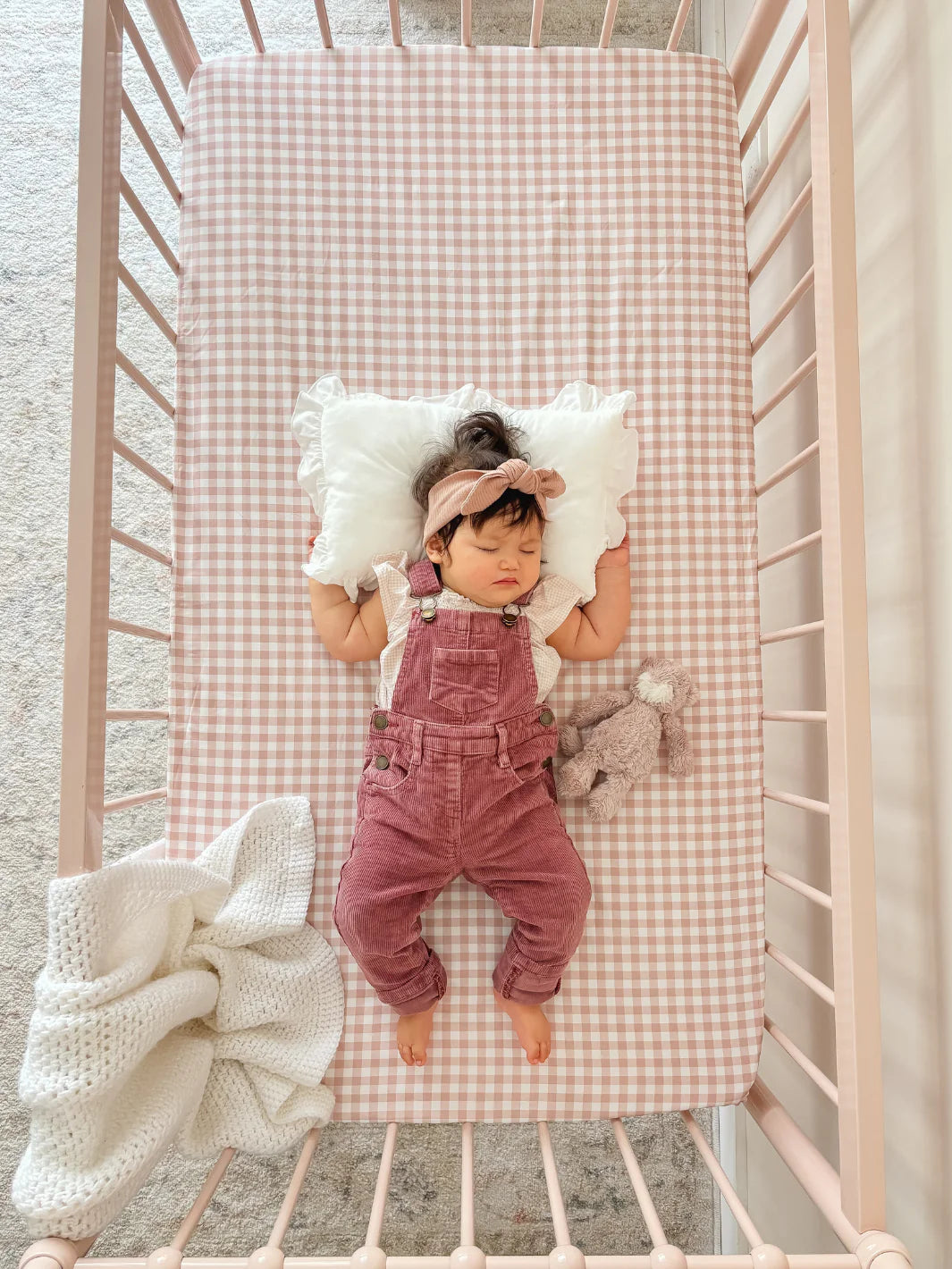 WATERPROOF COT SHEET - PINK GINGHAM