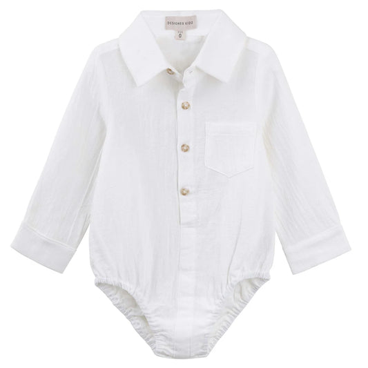 ARCHIE L/S BUTTON ROMPER - IVORY
