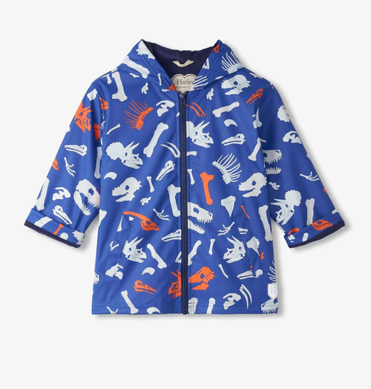 Boys Dino Fossils Colour Changing Zip-Up Rain Jacket