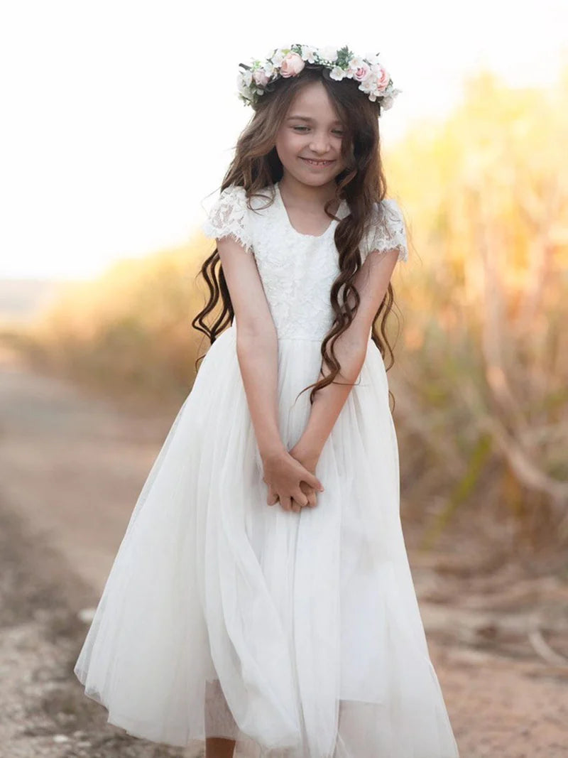 Serenade White Lace Flower Girl Dress