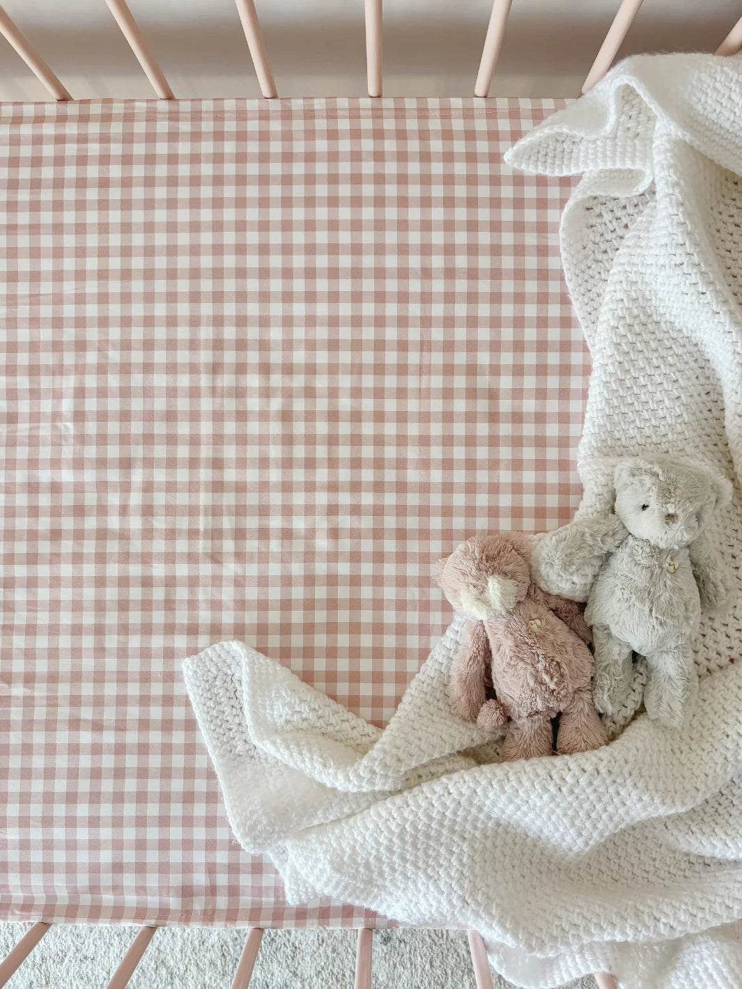 WATERPROOF COT SHEET - PINK GINGHAM