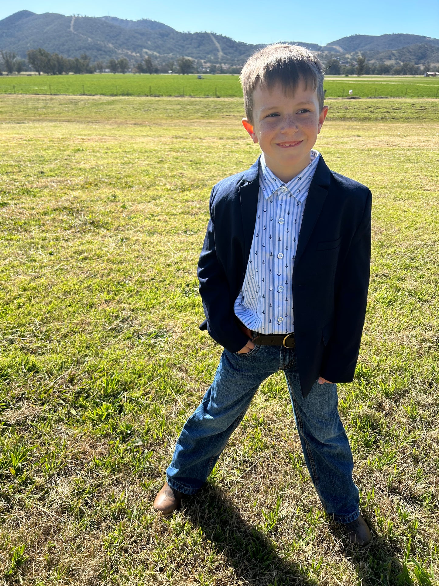 Boys Anchors Ahoy Stripe Long Sleeve Button Down