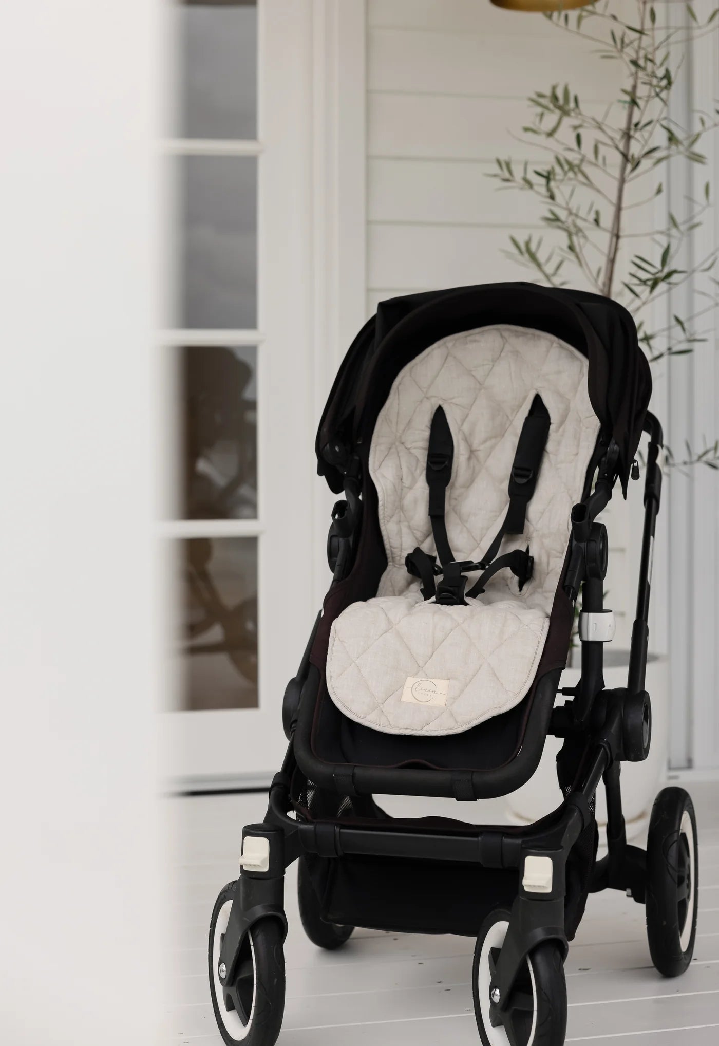 OATMEAL & GINGHAM - PRAM LINER WITH MATCHING SHOULDER STRAPS