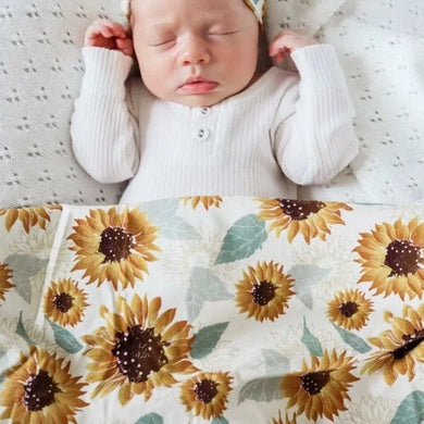 Sunflowers Jersey Swaddle Stretch Wrap & Top Knot Set