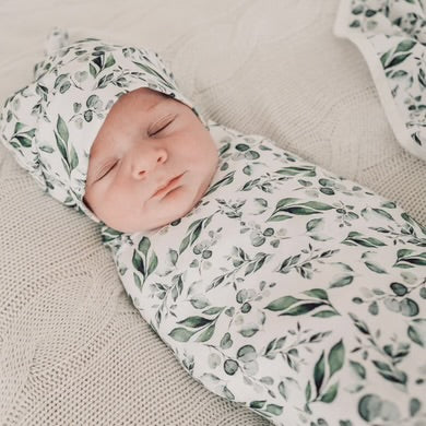 Golden Leaves Jersey Swaddle Stretch Swaddle Wrap & Beanie Set
