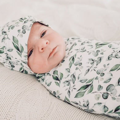 Golden Leaves Jersey Swaddle Stretch Swaddle Wrap & Beanie Set