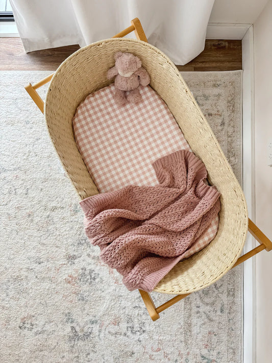 WATERPROOF BASSINET SHEETS - PINK GINGHAM