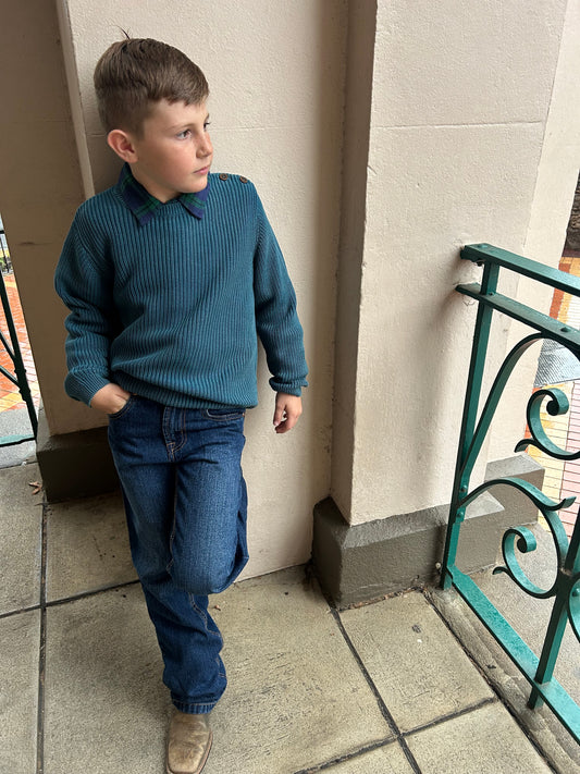 Boys Moroccan Blue Button Neck Sweater