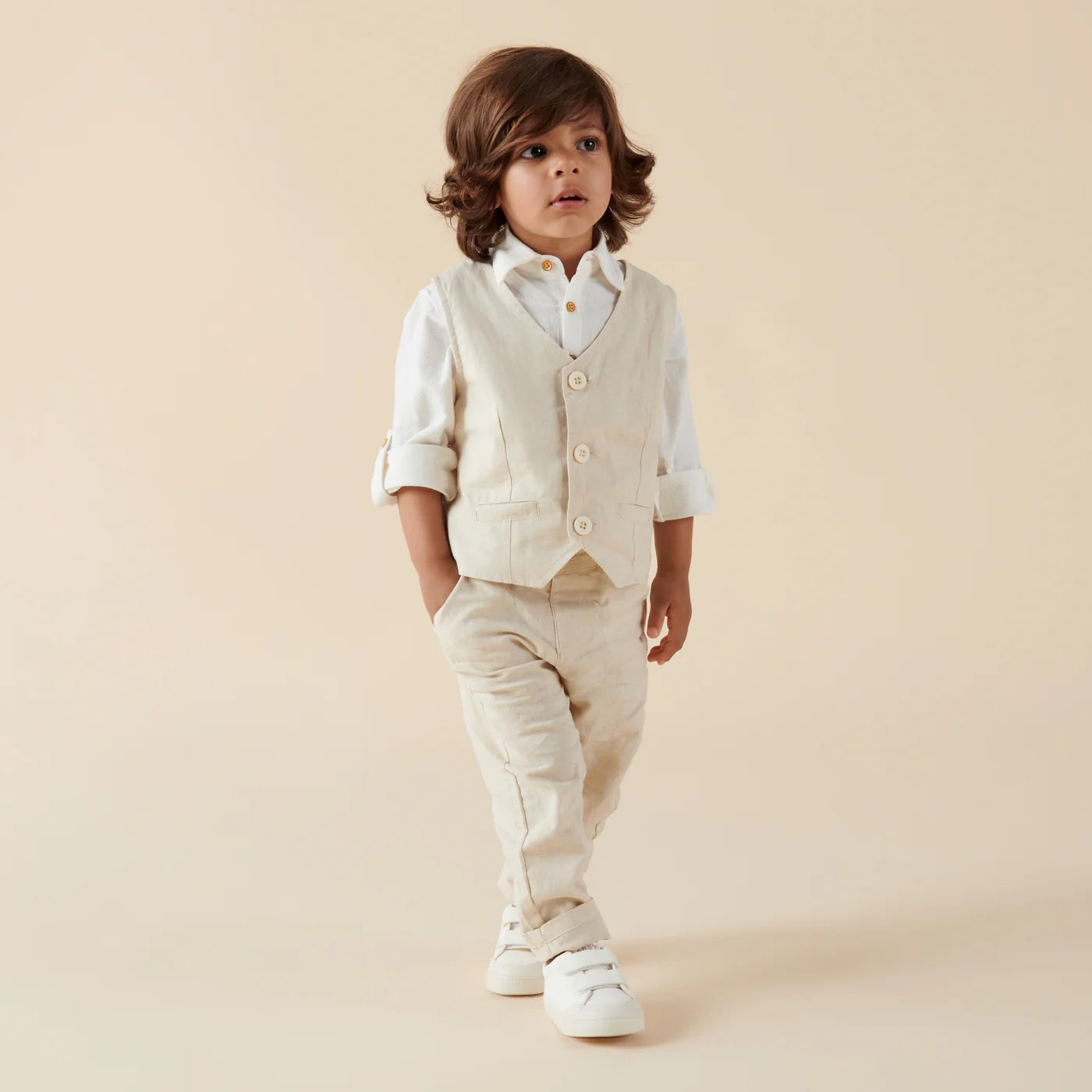Finley Linen Vest - Sand