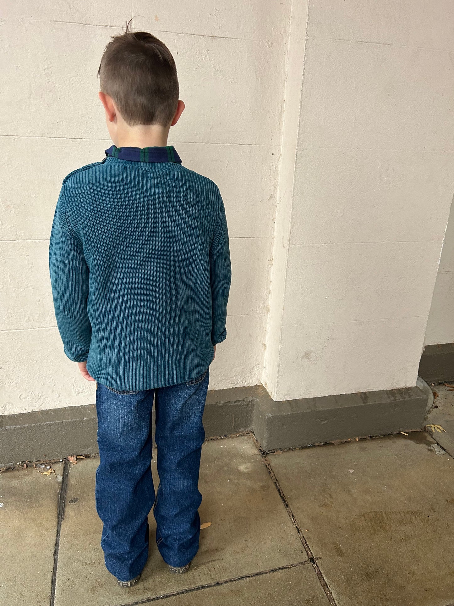 Boys Moroccan Blue Button Neck Sweater