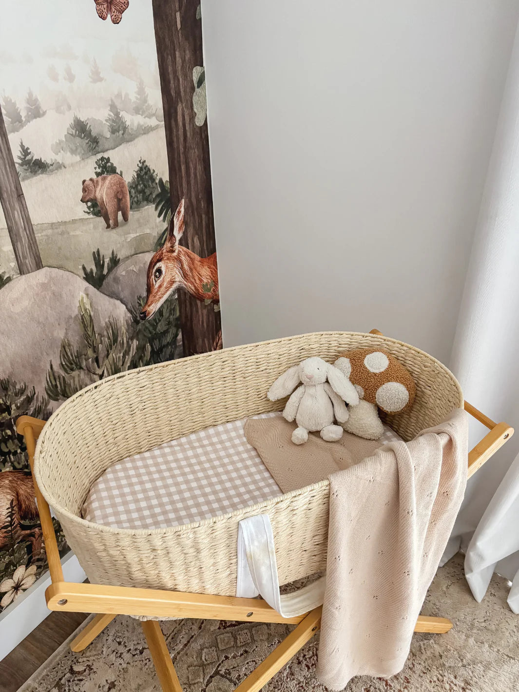 WATERPROOF BASSINET SHEETS - BEIGE GINGHAM