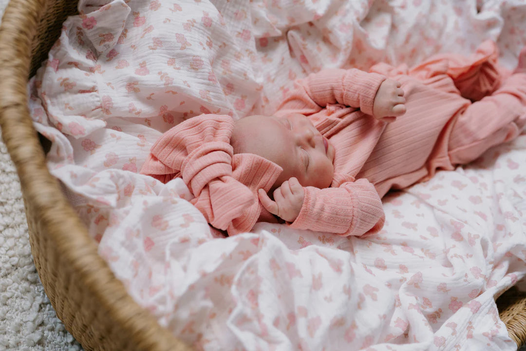 Frill Zip Romper | Peach Rib Pointelle