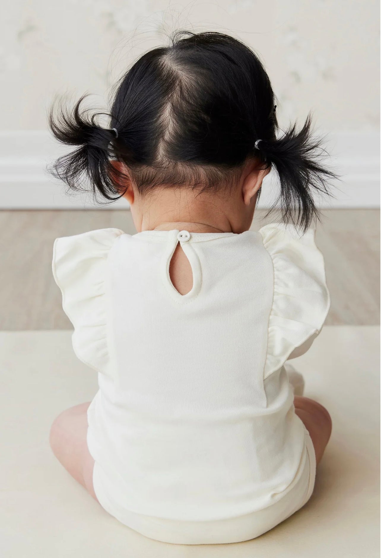 Pima Cotton Fleur Long Sleeve Bodysuit - Blanc