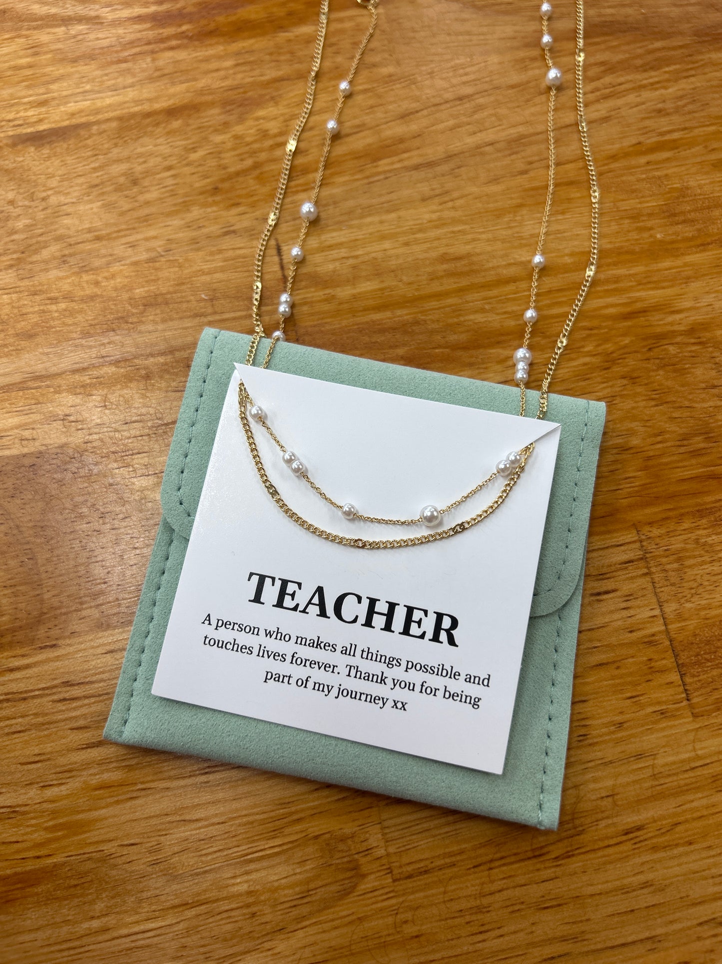 Teacher Necklace - 18K gold plated pearl & gold necklace set