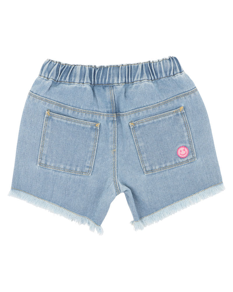 GIRLS DENIM SHORTS WITH SMILEY BADGE 3-7 YRS