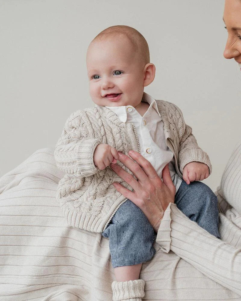 OLIVER CABLE KNITTED STONE CARDIGAN