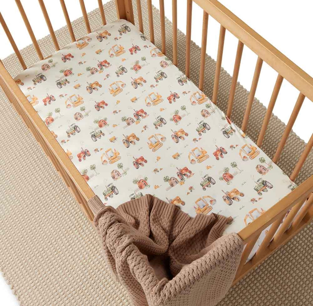 Diggers & Tractors Organic Fitted Cot Sheet