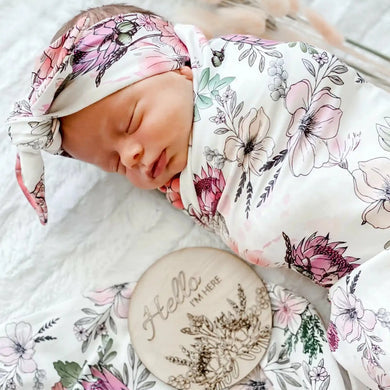 Matilda Jersey Swaddle Stretch Wrap & Top Knot Set