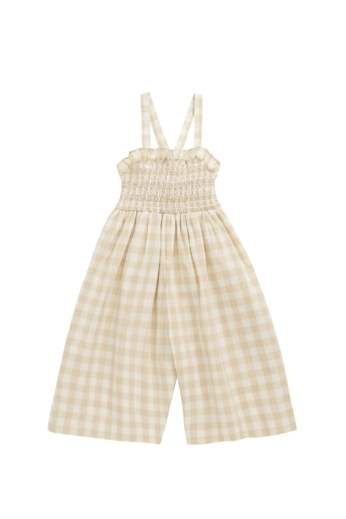 Organic Cotton Arabella Jumpsuit - Gingham Pale Khaki