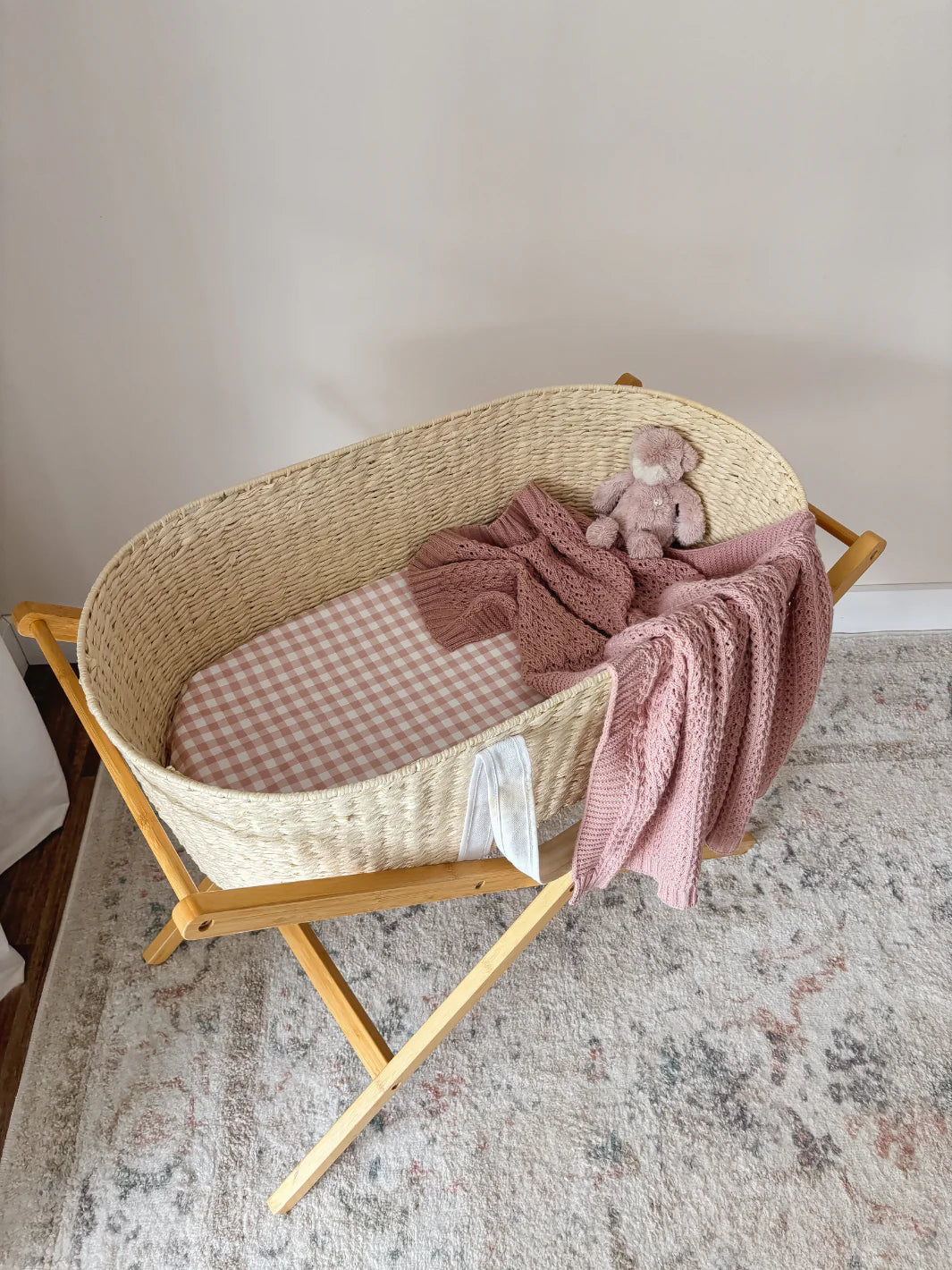 WATERPROOF BASSINET SHEETS - PINK GINGHAM