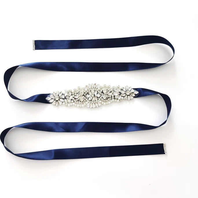 Girls Diamante Sash Belt - Navy Blue 155cm