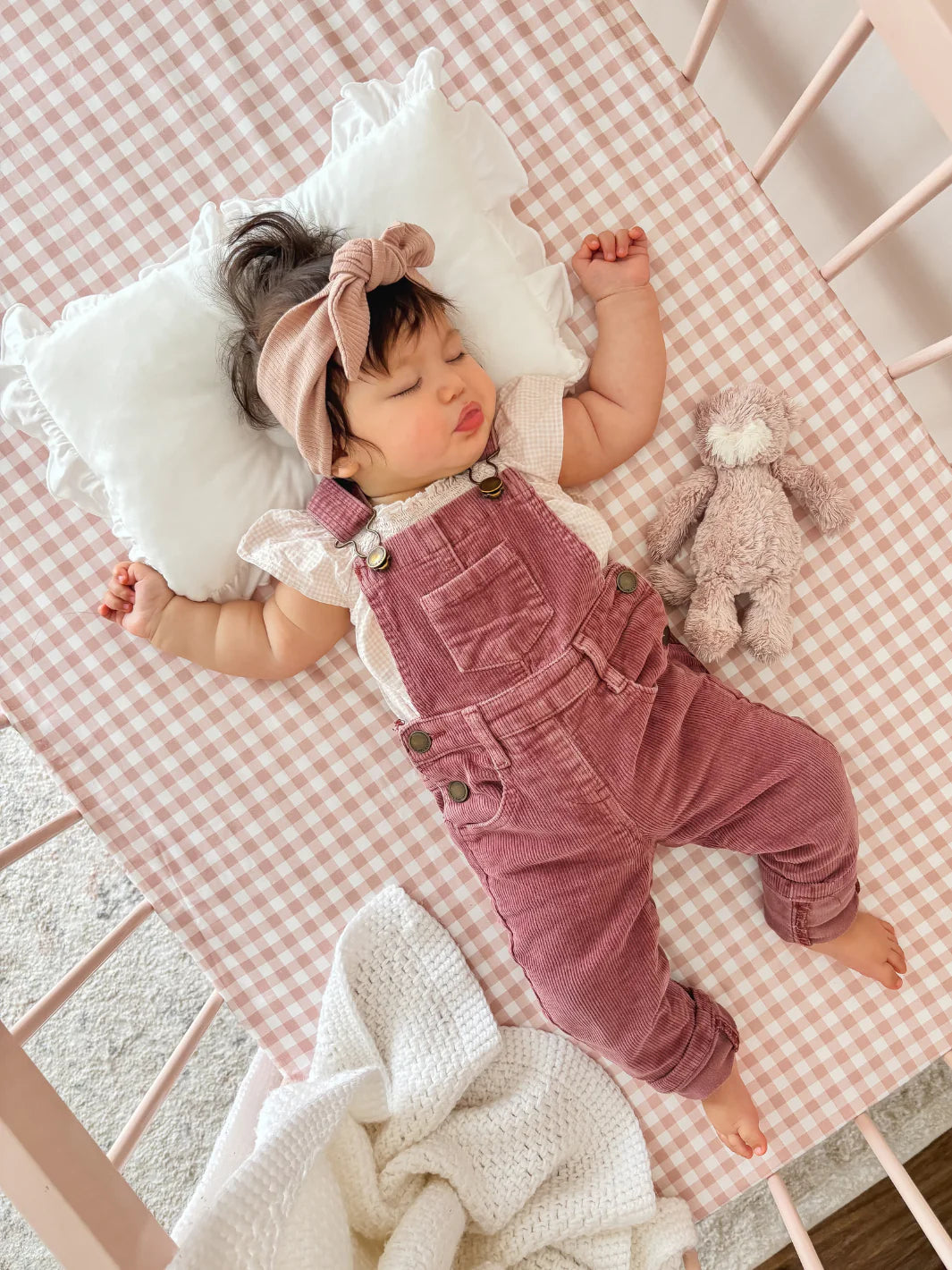 WATERPROOF COT SHEET - PINK GINGHAM