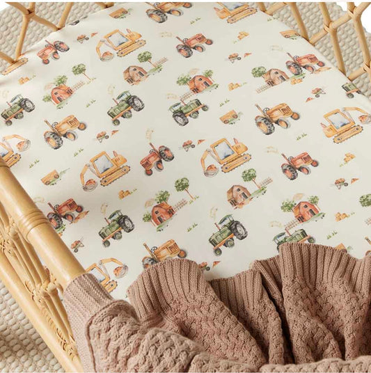 Diggers & Tractors Organic Fitted Bassinet Sheet | Change Pad Cover