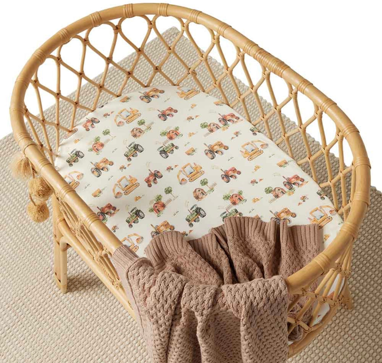 Diggers & Tractors Organic Fitted Bassinet Sheet | Change Pad Cover