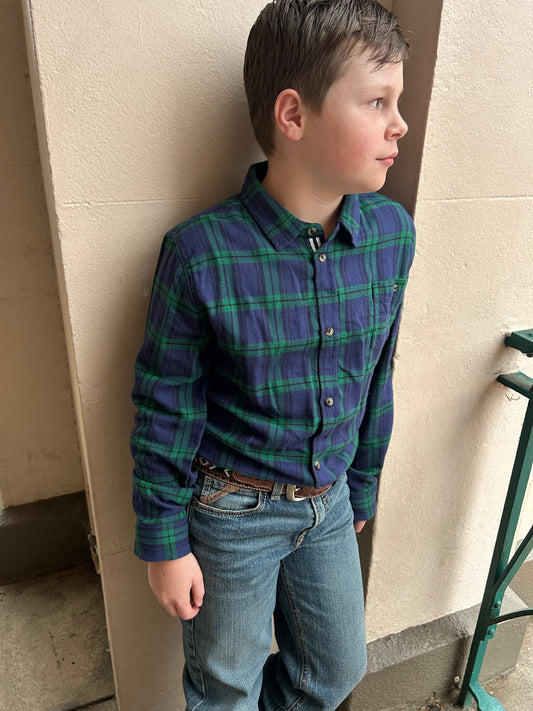 Boys Blackwatch Plaid Button Down Shirt