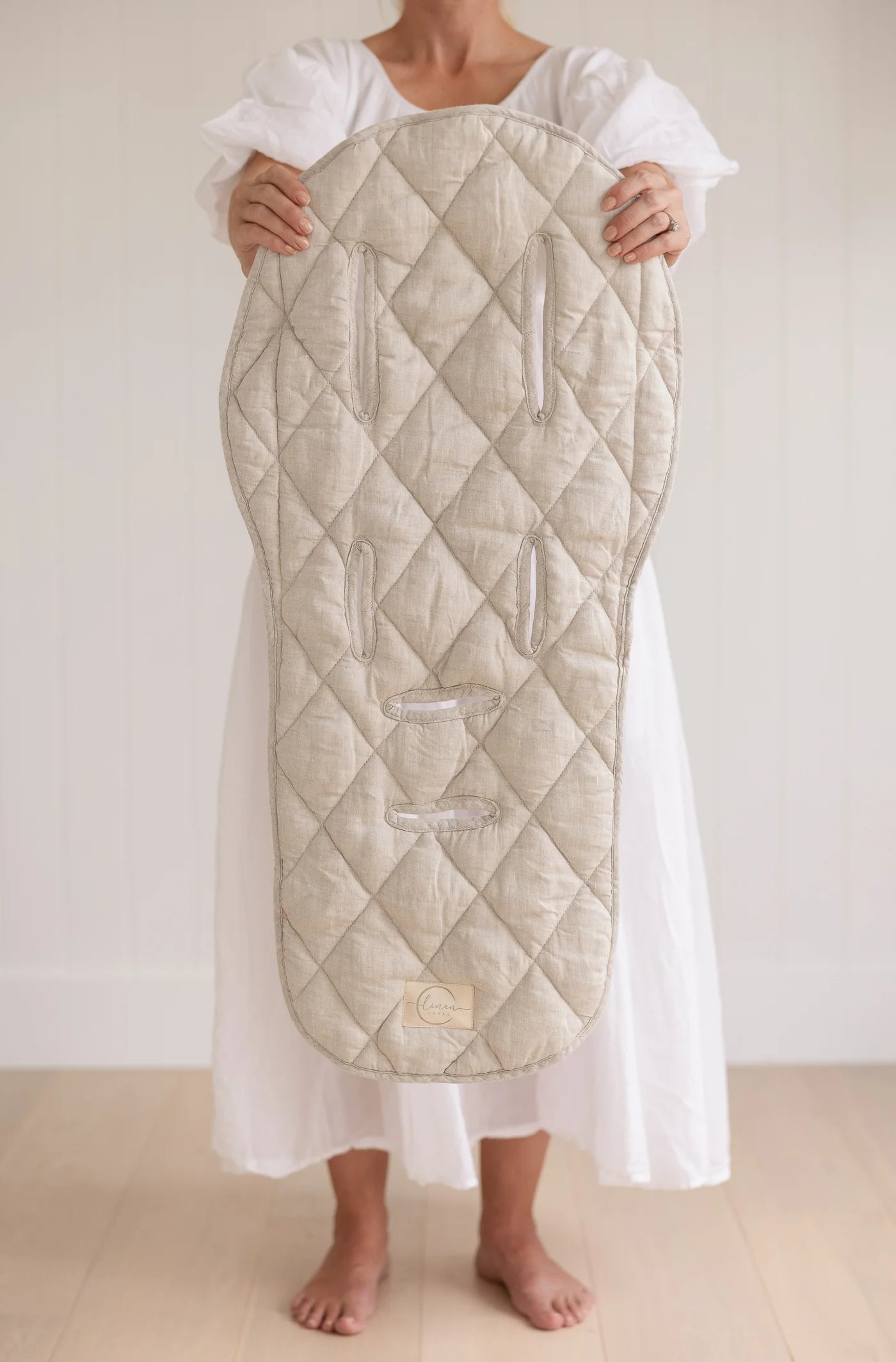 OATMEAL & GINGHAM - PRAM LINER WITH MATCHING SHOULDER STRAPS