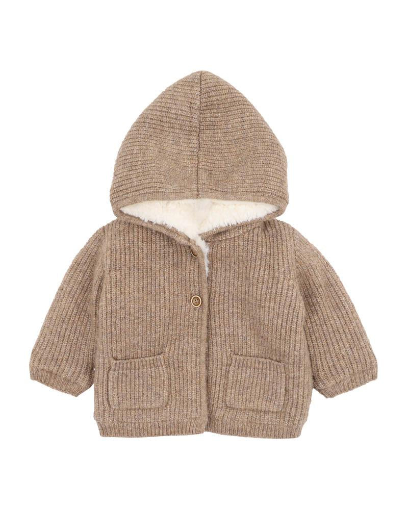 BISCUIT KNITTED HOODED JACKET