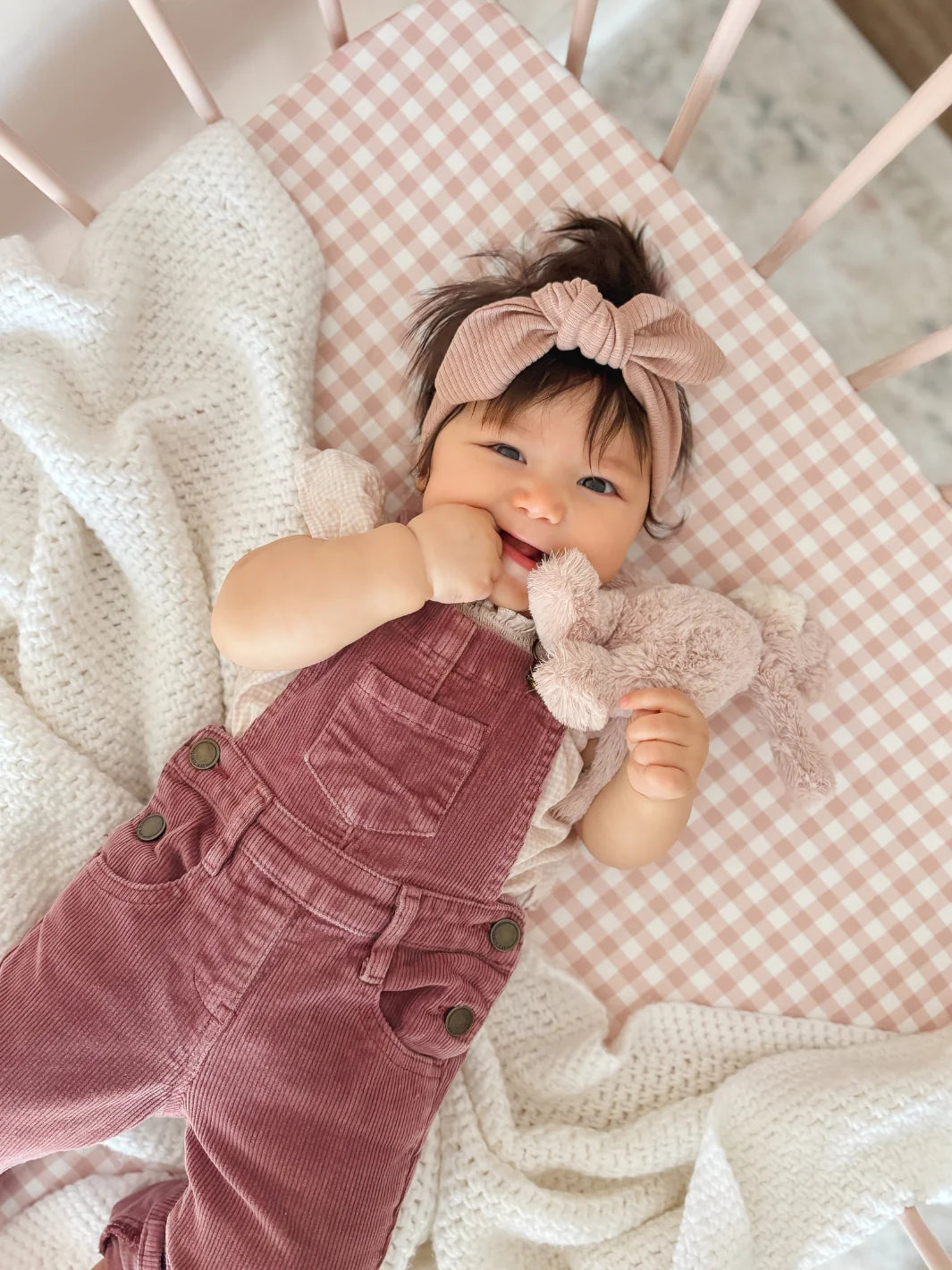 WATERPROOF COT SHEET - PINK GINGHAM