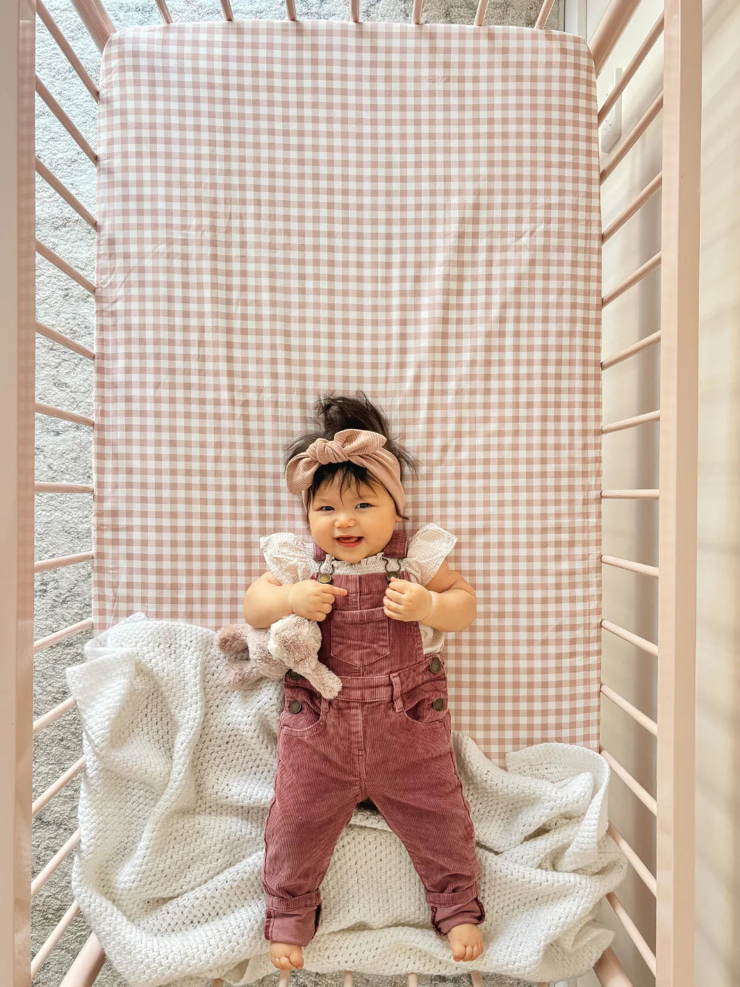 WATERPROOF COT SHEET - PINK GINGHAM