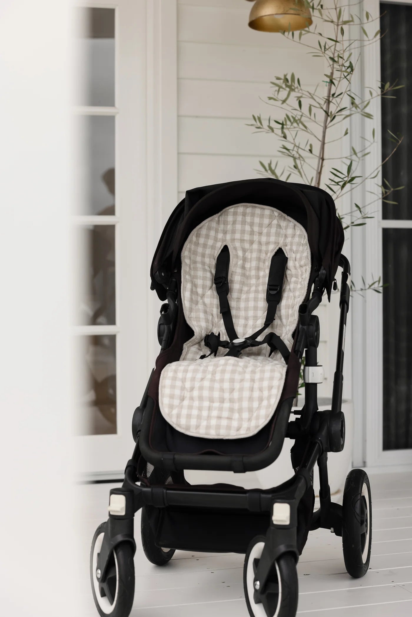 OATMEAL & GINGHAM - PRAM LINER WITH MATCHING SHOULDER STRAPS