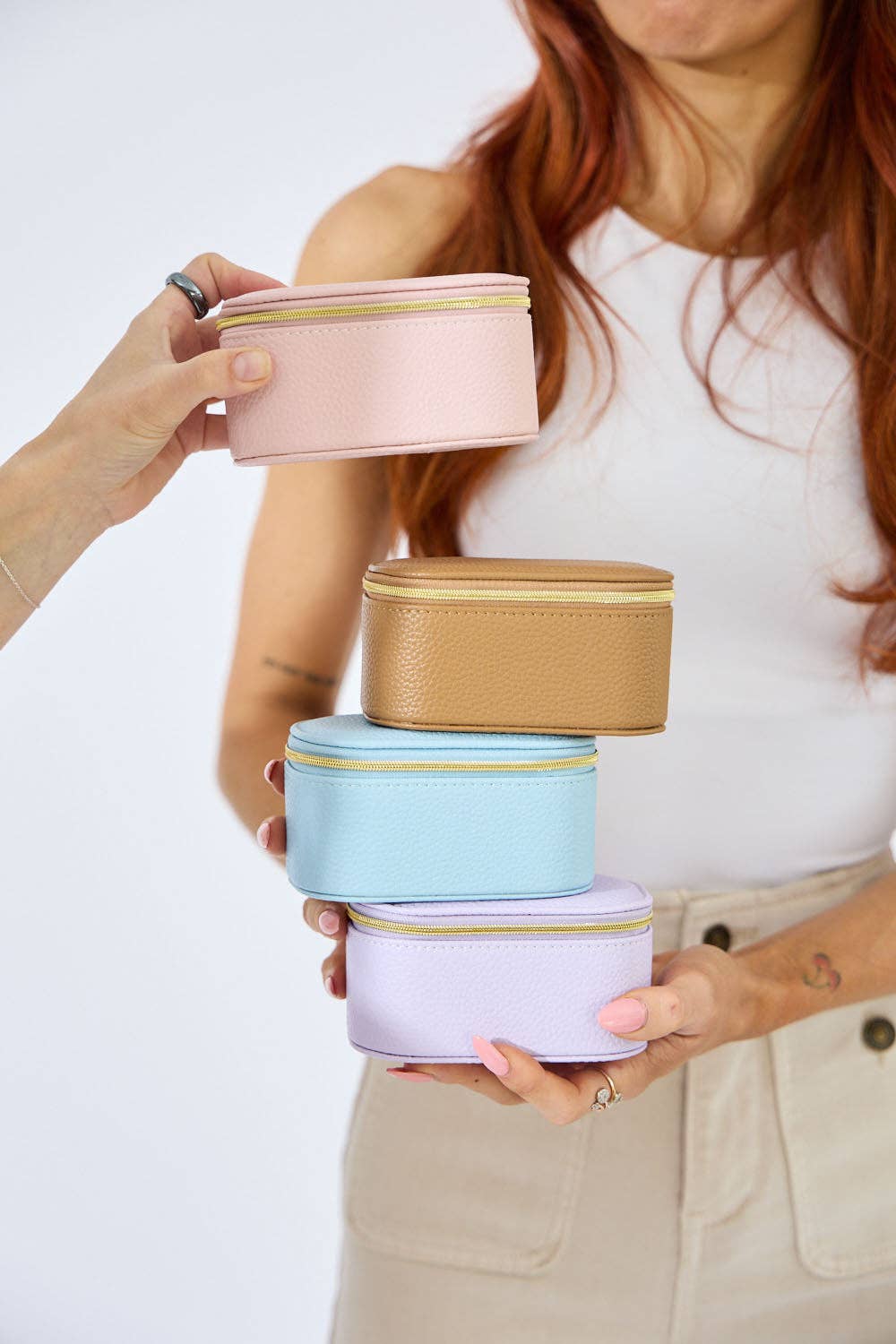 Vegan PU Leather Jewellery Box - Rectangle - Light Blue - Small