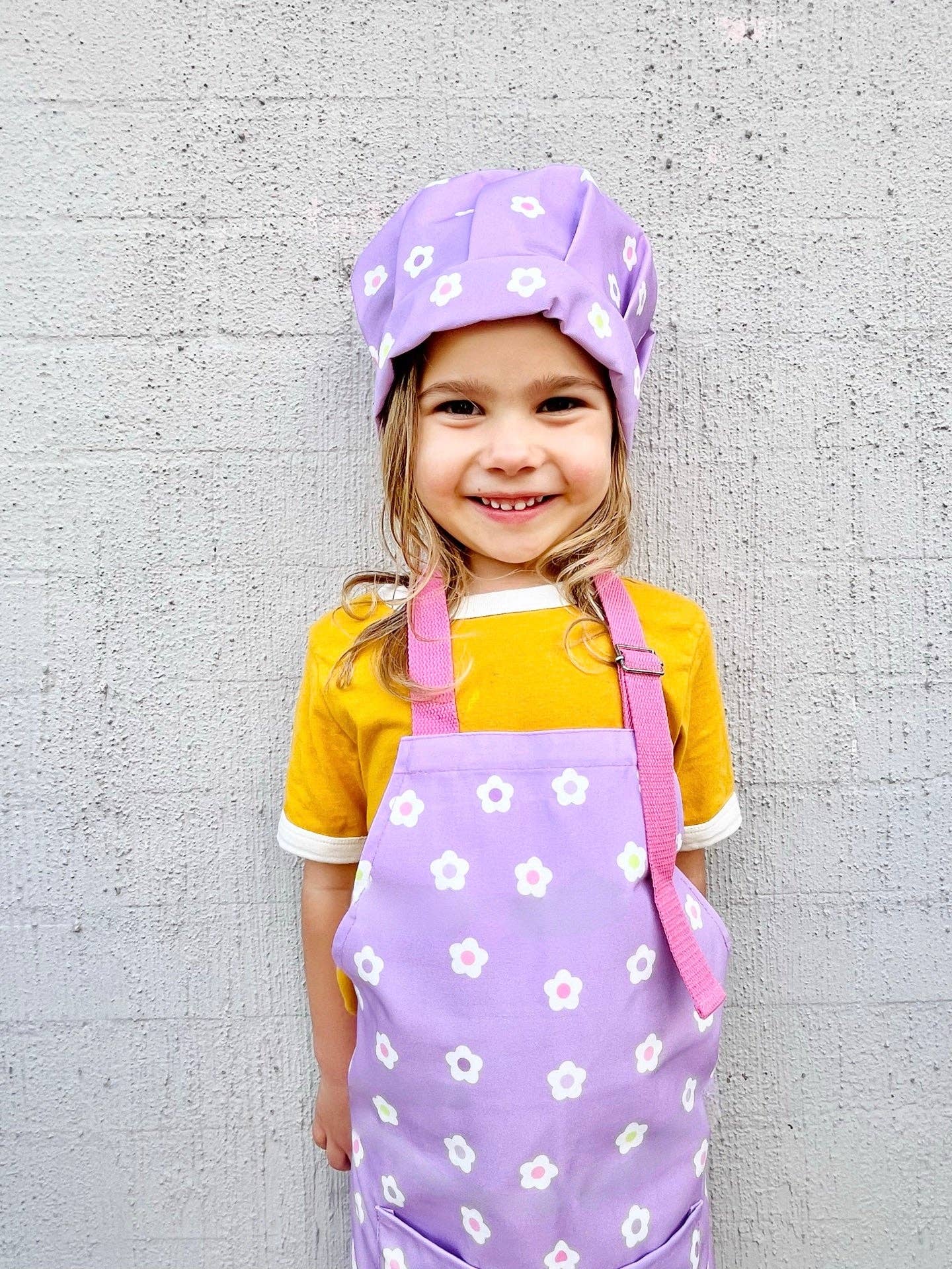 Kids Flower Cooking Apron and Chef Hat Set