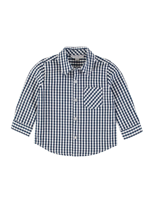 Boys Dark Navy Gingham Long Sleeve Button Down Shirt