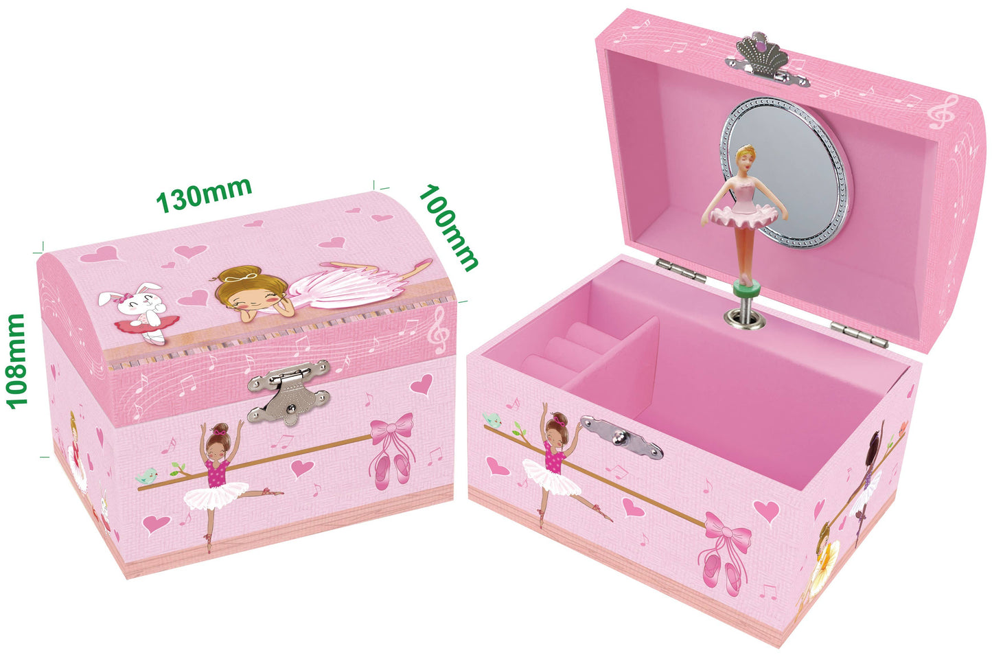Dome Shape Musical Jewelry Box-Ballerina & Bunny