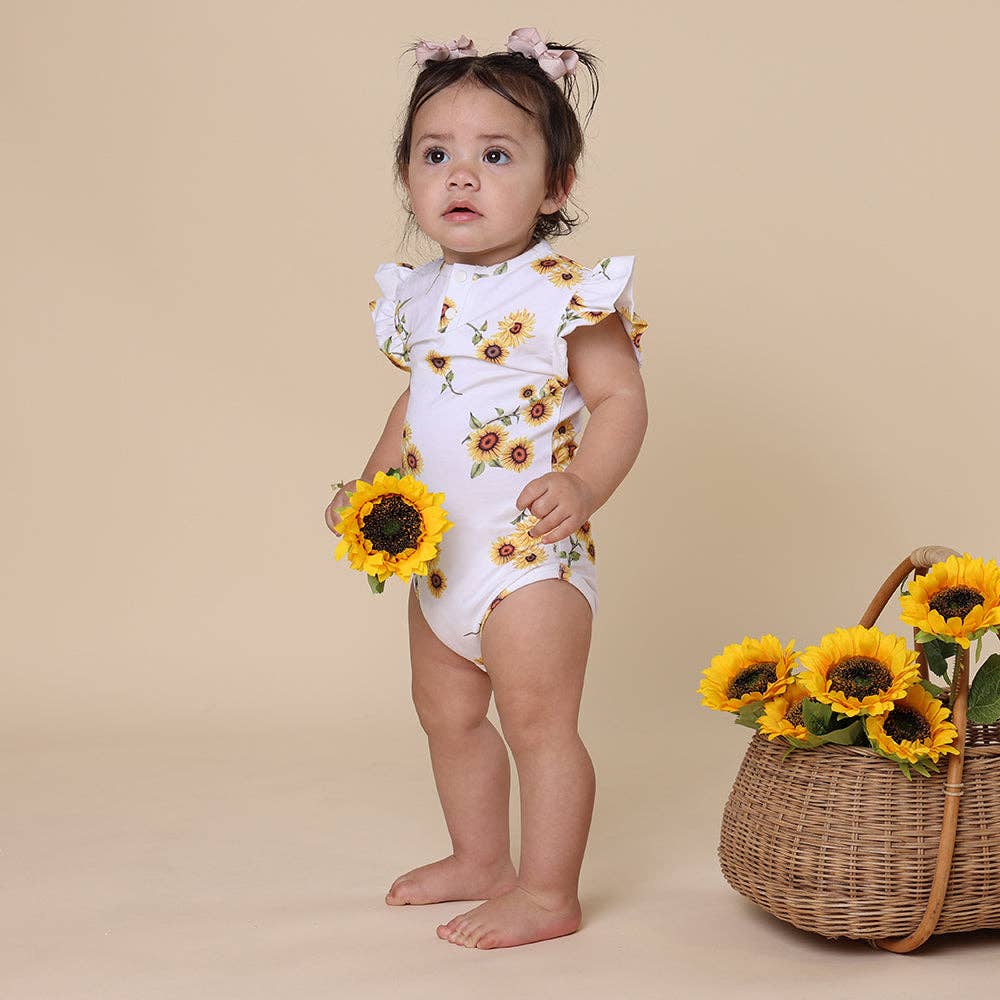 Sunflower Short Sleeve Organic Bodysuit with Frill