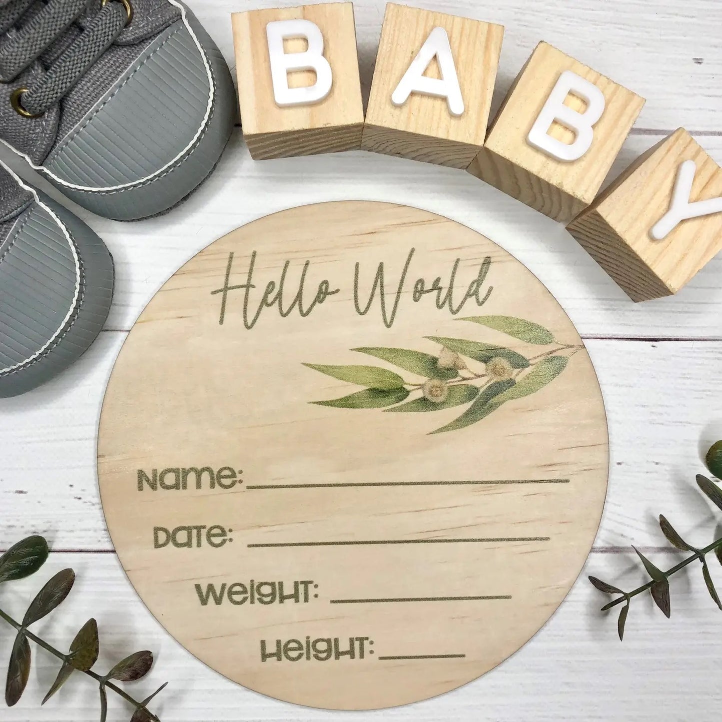 Eucalypt Birth Announcement Disc