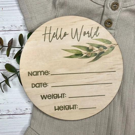 Eucalypt Birth Announcement Disc
