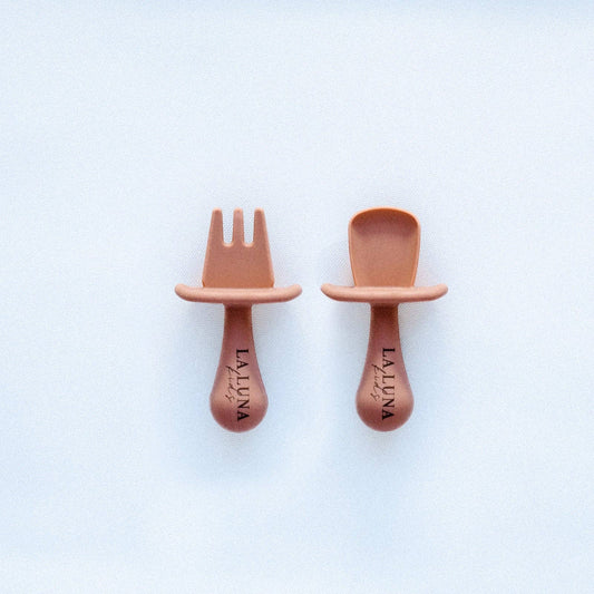 Training Fork & Spoon Set Peach