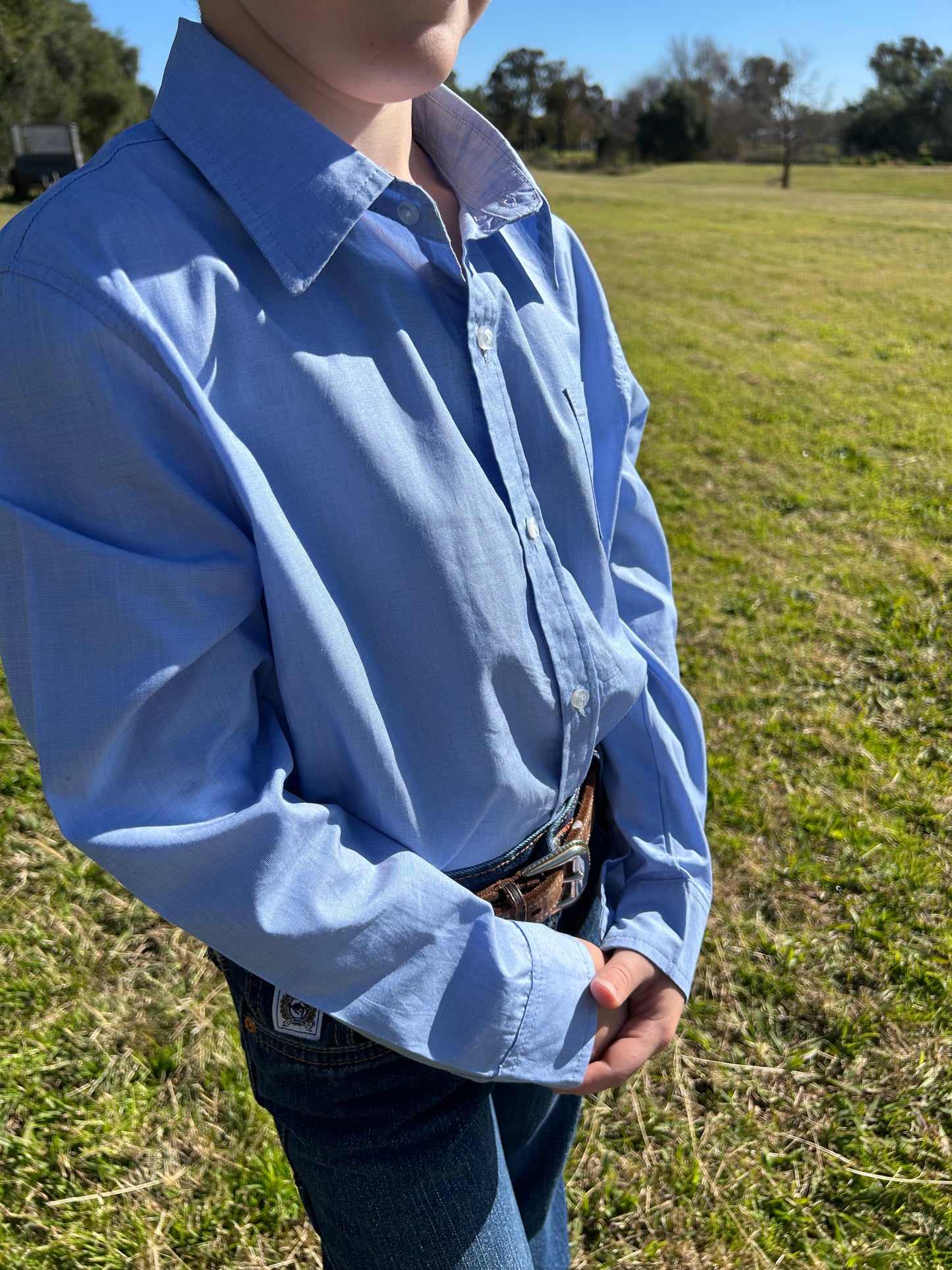 Boys Blue Chambray Button-down Shirt