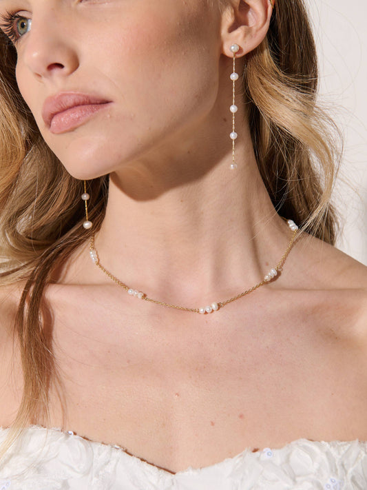 Dainty Pearl Trio 18K Gold Plated Necklace