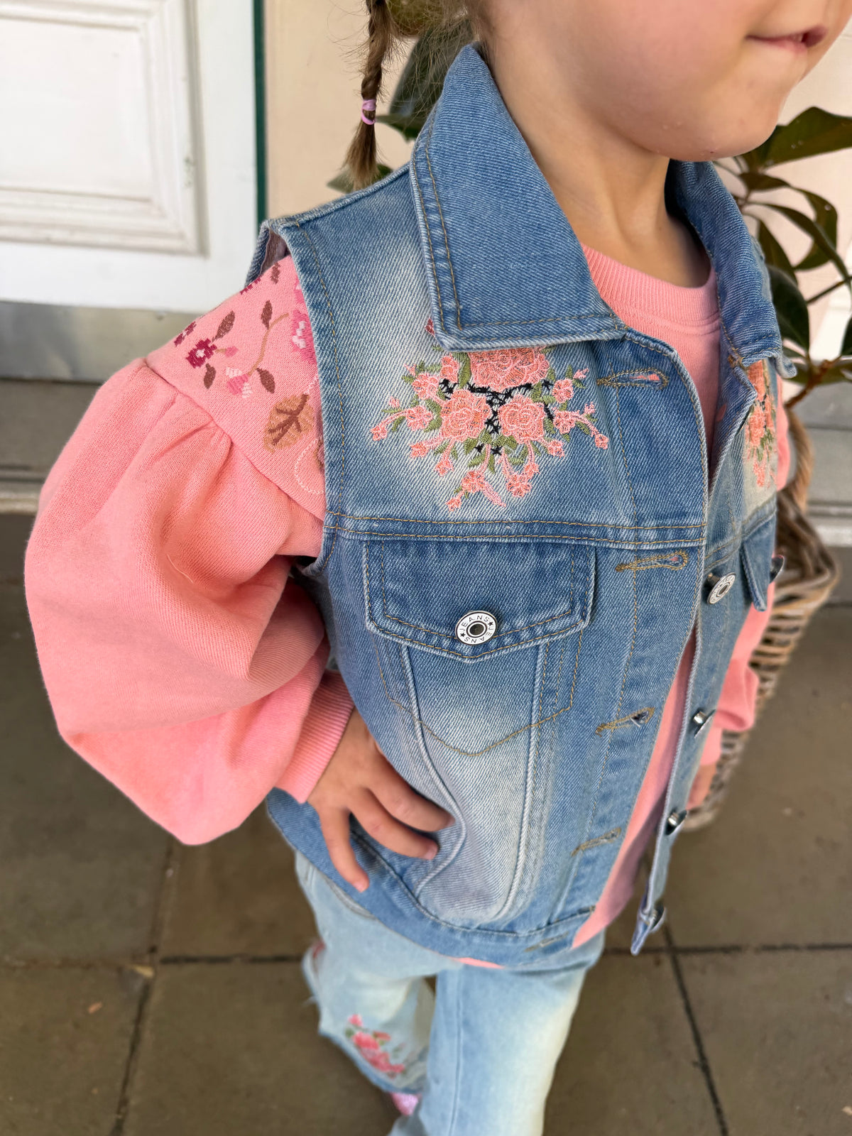 Floral Denim Vest